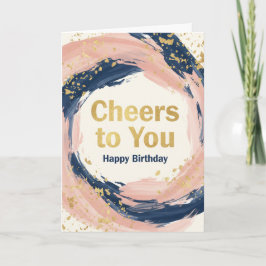 Cartão Modern Chic Navy and Blush Gold Splatter Birthday