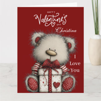 Cartão Modern Cute Bear Happy Valentines Day Custom Name 