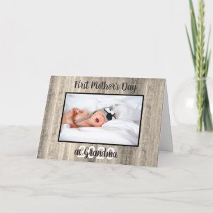 Cartão Modern First Mother's Day as Grandma Photo Wood