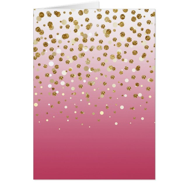 Cartão Modern Girly gold glitter confetti Pink Gradient (Frente)