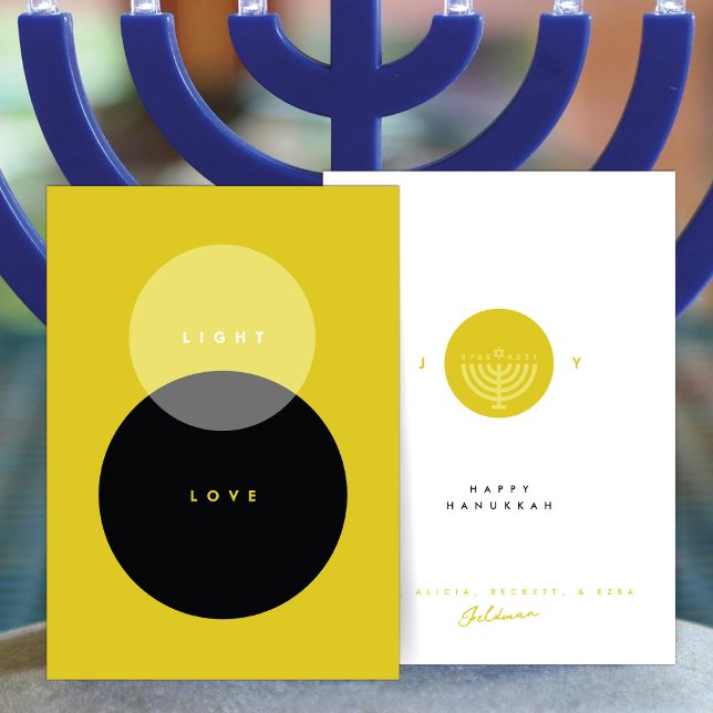 Cartão Modern Light & Love Dourado e Preto Hanukkah  (Criador carregado)