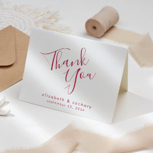 Cartão Modern Magenta Script Weding Obrigado