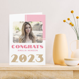 Cartão Modern Pink 2023 Congrats Graduate Photo 