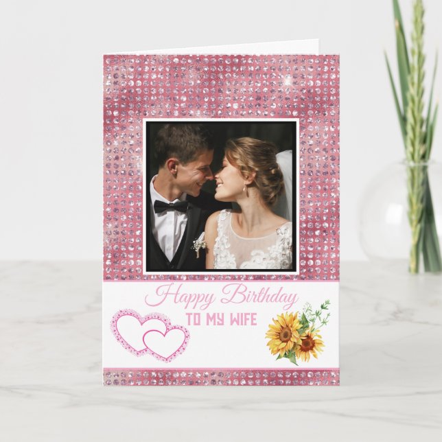 Cartão Modern Pink Glitter Happy Birthday to My Wife (Frente)