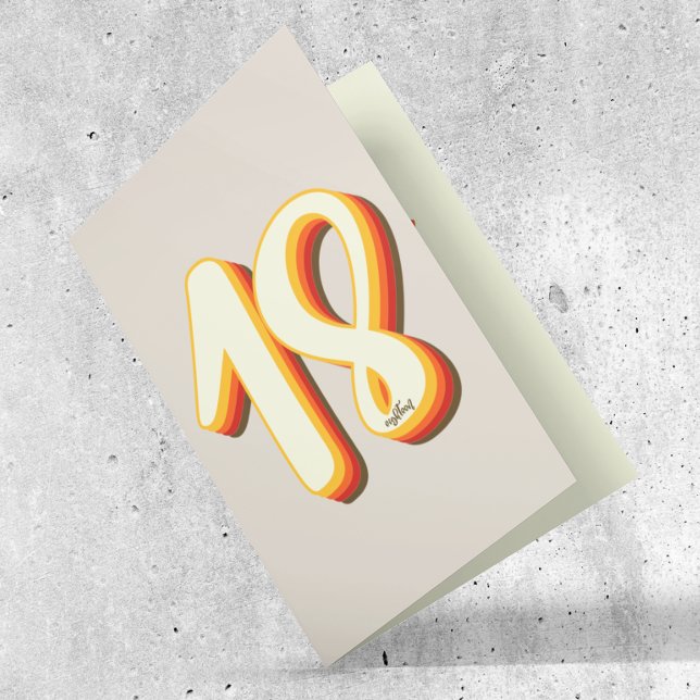 Cartão Modern Retro Groovy Cinza 18 18 - 18 - Aniversário (Criador carregado)