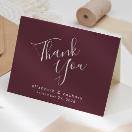 Cartão Modern Script Burgundy Wedding Obrigado