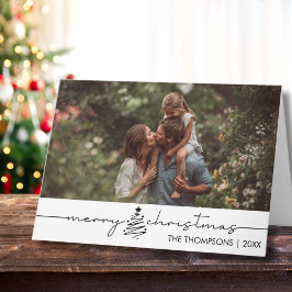 Cartão Modern Script Photo Family Christmas Custom