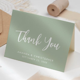 Cartão Modern Script Sage Green Wedding Thank You