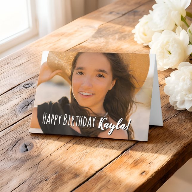 Cartão Modern Simple Custom Photo Birthday Greeting (Criador carregado)