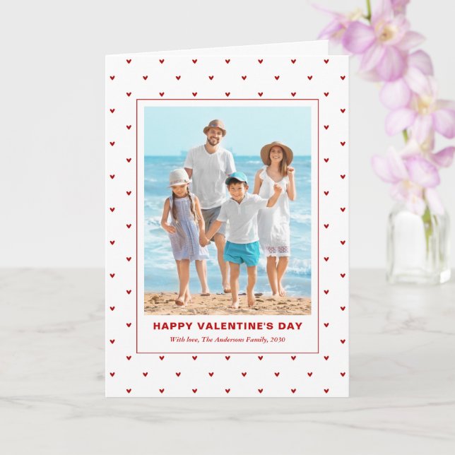 Cartão Modern Simple Red Hearts Photo Valentines Day (Orquídea)