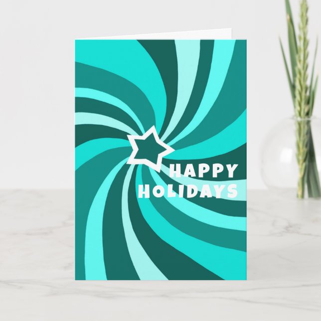 Cartão Modern Swirl HAPPY HOLIDAYS Star Custom Christmas (Frente)