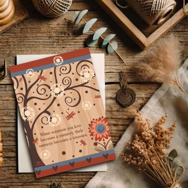 Cartão Modern Tree Floral Sympathy Quote Dragonfly (Criador carregado)