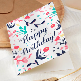 Cartão Modern tropical pastel floral happy birthday