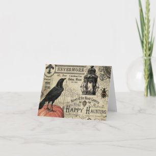 Cartão modern vintage halloween pumpkin and crow