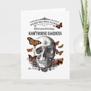Cartão modern vintage Halloween skull and butterflies