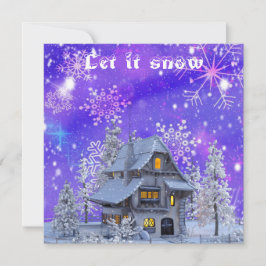Cartão Modern Vintage Winter Snowflakes House