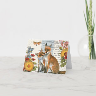 Cartão Modern vintage woodland fox