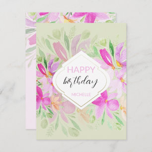 Cartão Modern Watercolor Boho Lilac Floral