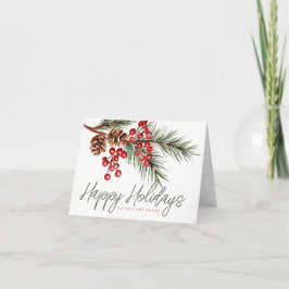 Cartão Modern Watercolor Pine Branch & Berries Natal