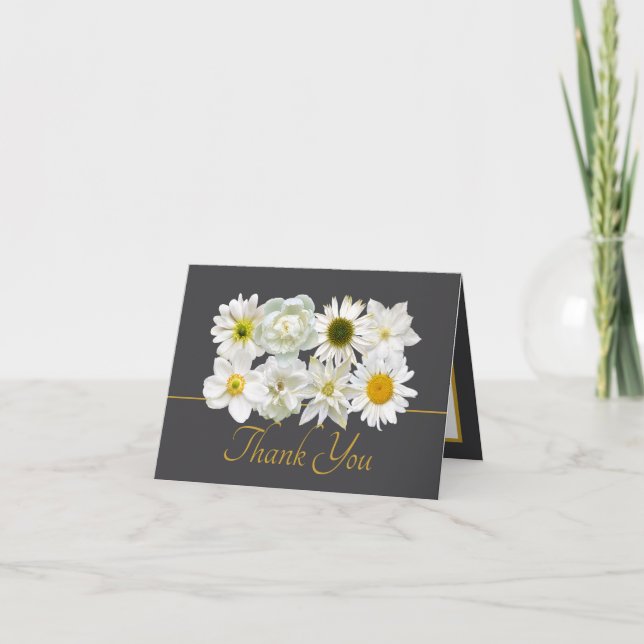 Cartão Modern White Botanical Flowers Elegant Thank You (Frente)