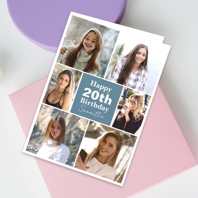 Cartão Moderna qualquer colagem de 6 anos | Foto de anive (Personalize the collage birthday greeting card to create a special keepsake for your loved one!)