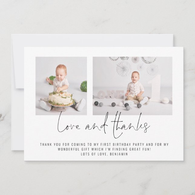 Cartão Moderno 2 Fotos Aniversário e Obrigados (Frente)