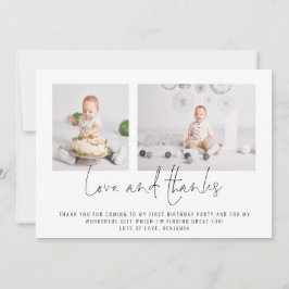 Cartão Moderno 2 Fotos Aniversário e Obrigados