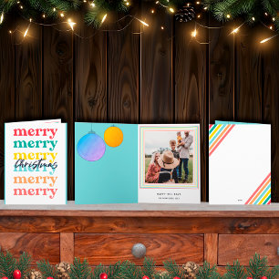 Cartão Moderno Azul Colorido Feliz Natal Uma Foto