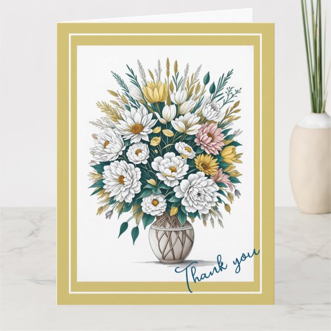 Cartão Moderno Boho Art Flor Em Um Vaso Obrigado (Frente)