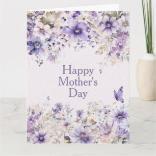 Cartão Moderno de Dia das Mães com Floral Roxo
