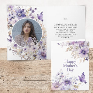Cartão Moderno de Dia das Mães com Foto Floral Rox
