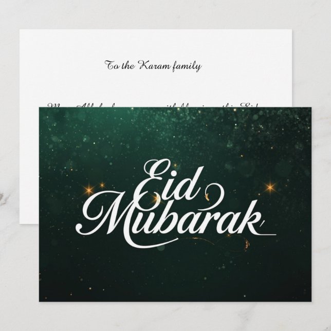 Cartão moderno elegante personalizado de Eid Mubar (Frente/Verso)