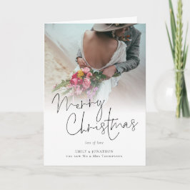 Cartão Moderno Newlyweds Feliz Foto De Natal Dobrada
