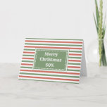 Cartão Moderno Red Green Son Feliz Natal<br><div class="desc">Feliz Natal para o cartão de filho com padrão de listras vermelhas e verdes e verso atencioso.</div>