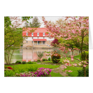 Cartão Moinho no primavera com lagoa