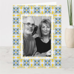Cartão Moldura de azulejos portugueses para foto de famíl