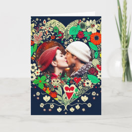 Cartão Moldura de Coração Floral Personalizada Dia dos Na