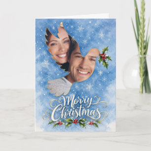 Cartão Moldura de Foto da Pomba de Natal com Azevinho