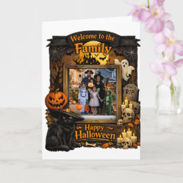 Cartão Moldura de Foto de Família de Halloween de Gato Pr