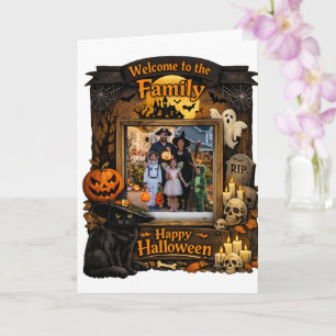 Cartão Moldura de Foto de Família de Halloween de Gato Pr