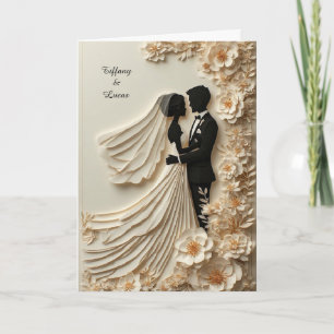 Cartão Moldura Floral de Casamento com Noiva e Noivo