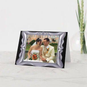 Cartão Moldura Prata Chique Adicione Foto Aqui