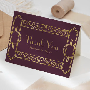 Cartão Moldura Vintage Deco Bordeaux Dourado Agradeciment