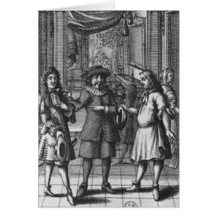 Cartão Moliere como Harpagon, ilustração do frontispiece