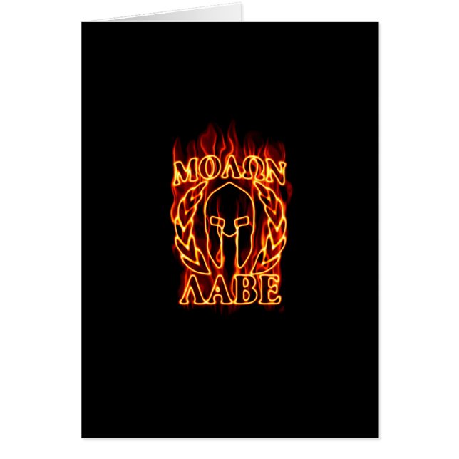 Cartão Molon Labe Spartan Warrior em Chamas (Frente)