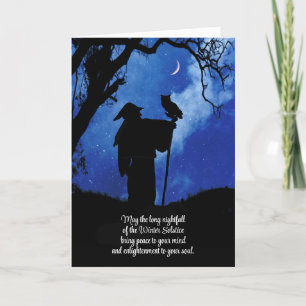 Cartão Molstício de Solstício Inverno Místico com Coruja 