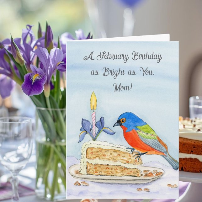 Cartão Mom Happy February Birthday Painted Bunting (Criador carregado)