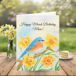 Cartão Mom Happy March Birthday Blue Bird 