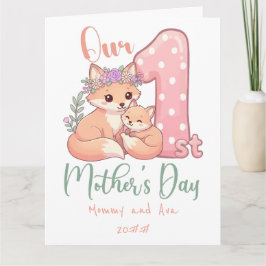 Cartão Mommy and Baby Fox Pink 1st Mothers Day
