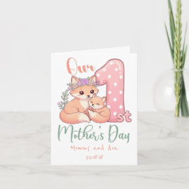 Cartão Mommy and Baby Fox Pink 1st Mothers Day